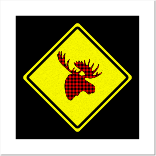 Caution Moose Plaid Posters and Art